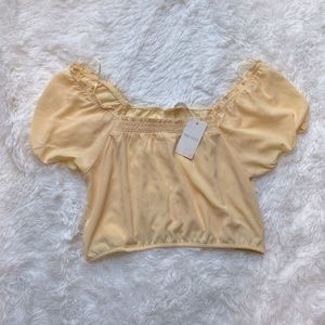 NWT Pink Rose Light Yellow Off Shoulder Crop Top